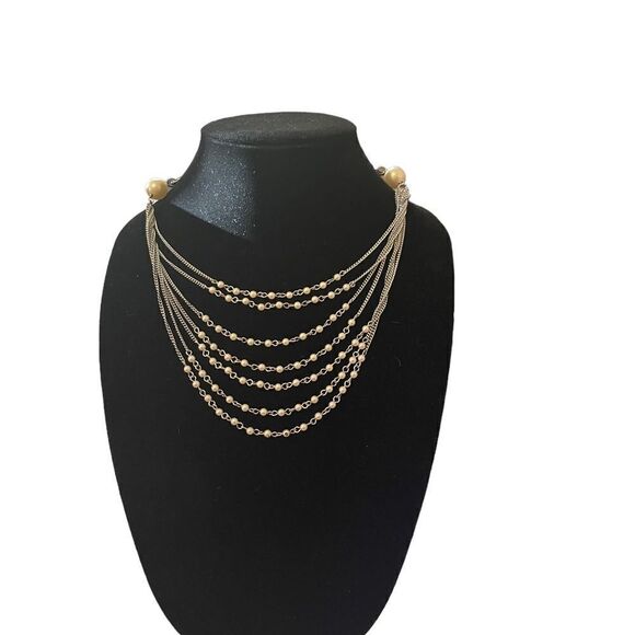 Talbots Vintage Seven Layered Pearl and Silver-tone Necklace - Picture 1 of 8